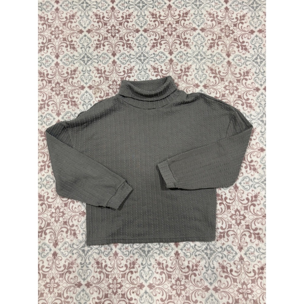 One Step Up Womens Gray Cable Knit Turtleneck Long Sleeve Top Size Small